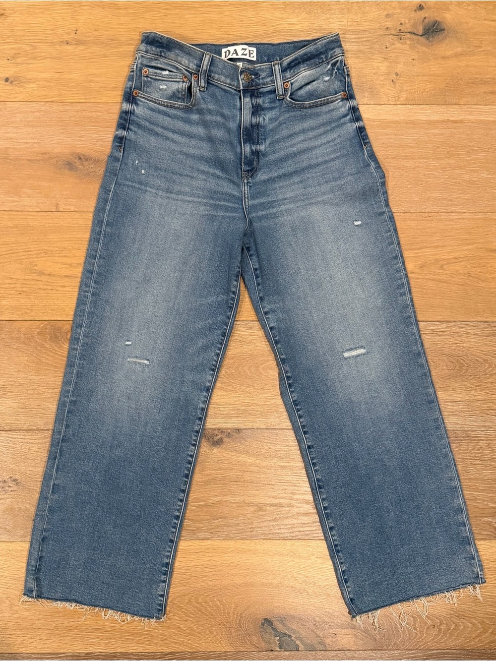 DAZE Pleaser High-Rise Wide Ankle Medium Wash Raw Hem Wide Awake Vintage Size 28 - Picture 3 of 13